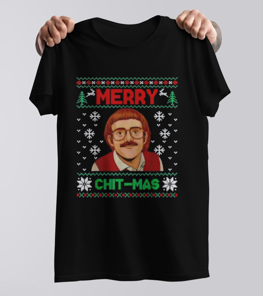 Merry Chit-mas Funny Xmas Ugly Sweater Print T-Shirt