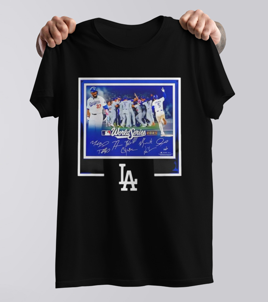 LA Dodgers World Series 2025 Autographed Signatures Celebration T-Shirt