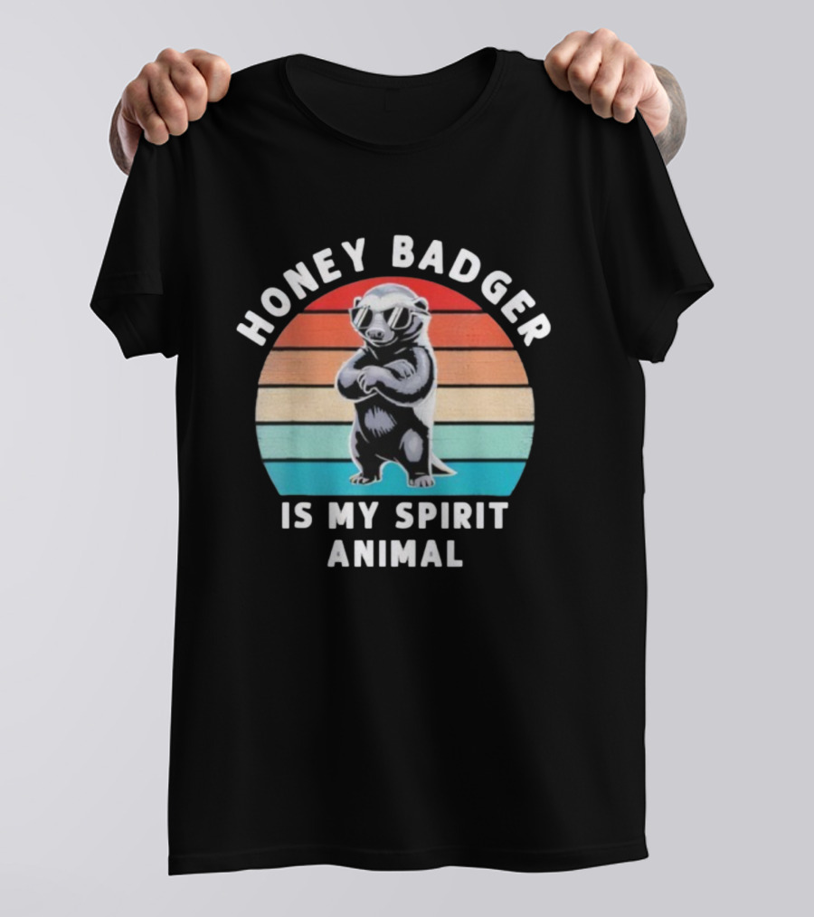 Honey Badger Is My Spirit Animal Funny Vintage Wildlife Retro Stripes T-Shirt