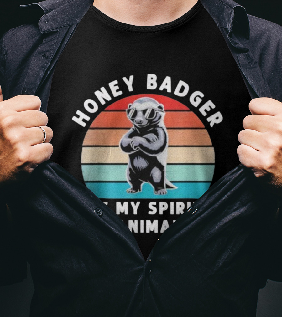 Honey Badger Is My Spirit Animal Funny Vintage Wildlife Retro Stripes T-Shirt