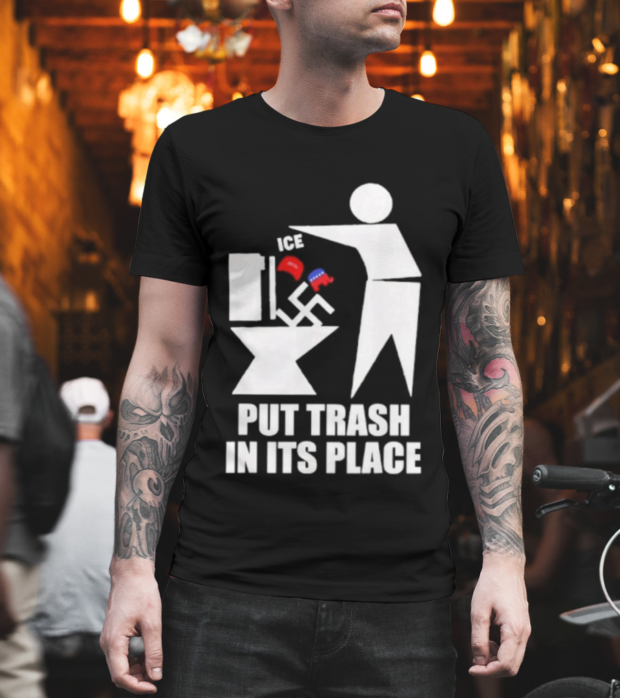 Ice Put Trash In Its Place Boxing Gloves Trash Can Graphic T-Shirt
