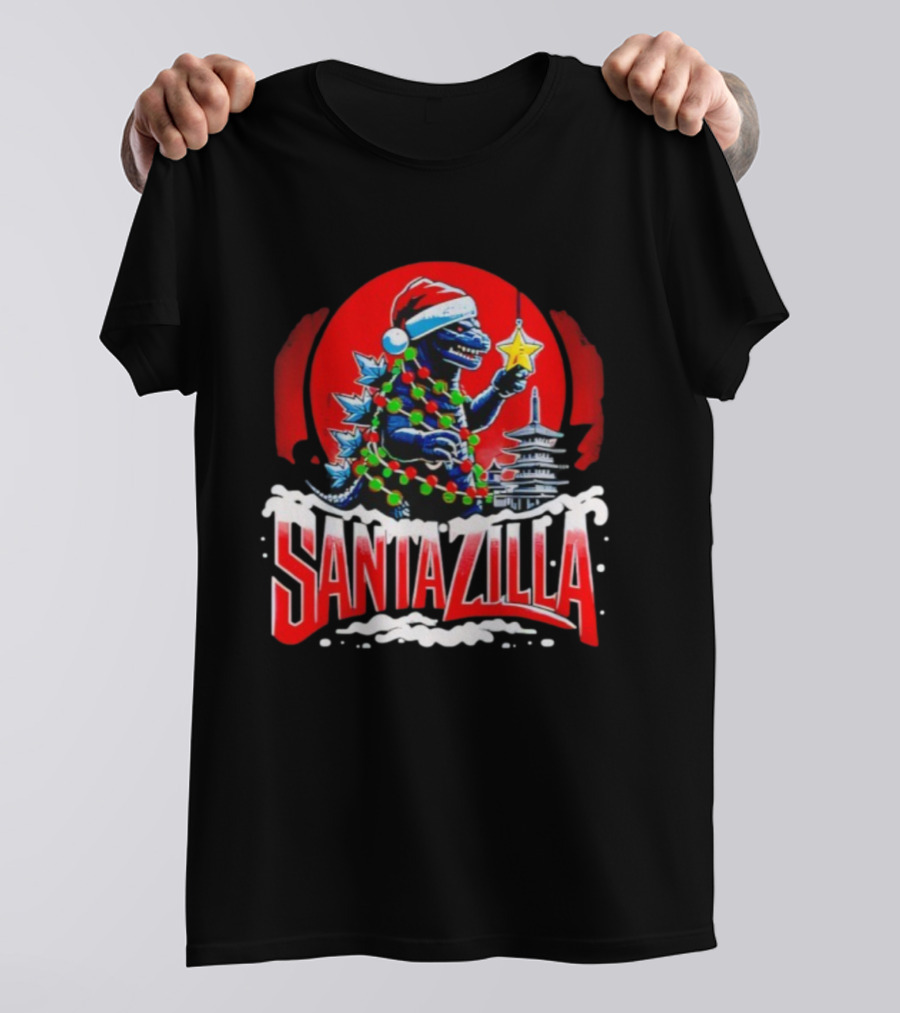 Santazilla Kaiju Christmas Japanese Monster Dinosaur Holiday Celebration T-Shirt
