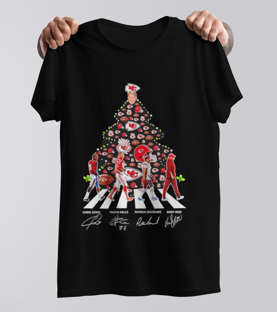 Kansas City Chiefs Abbey Road Christmas Tree With Player Signatures And Logos T-Shirt