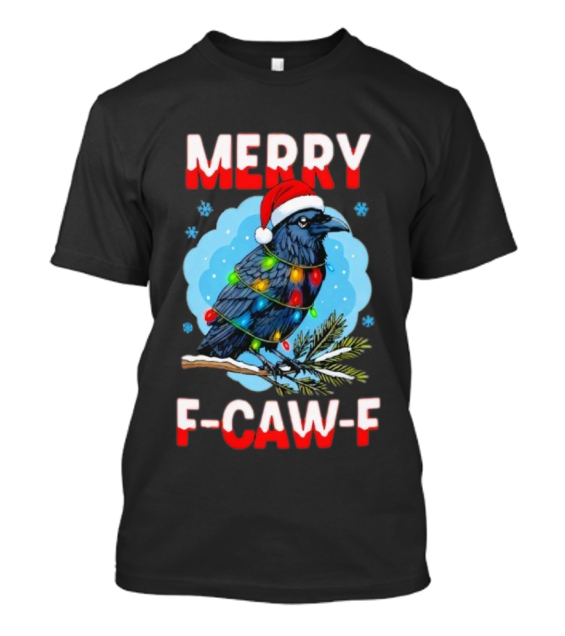 Merry Christmas F-Caw-F Santa Hat Crow With Lights T-Shirt