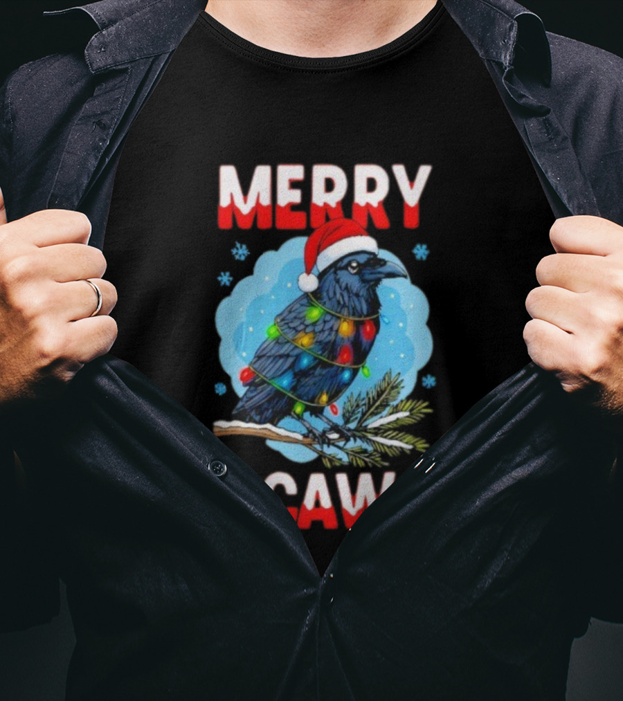 Merry Christmas F-Caw-F Santa Hat Crow With Lights T-Shirt