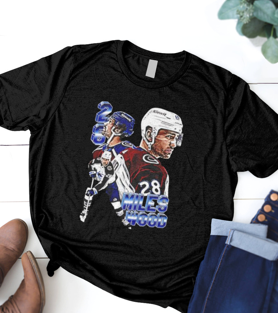 Miles Wood Colorado Avalanche Number 28 Hockey Player Collage T-Shirt