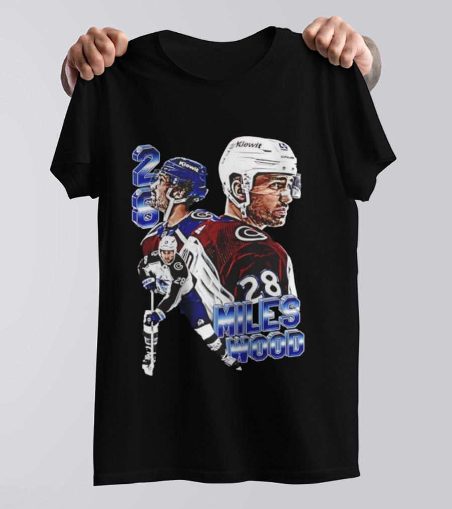 Miles Wood Colorado Avalanche Number 28 Hockey Player Collage T-Shirt