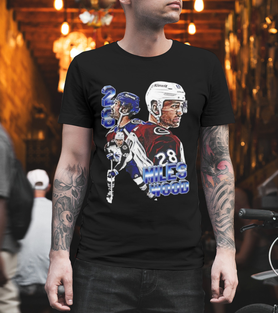 Miles Wood Colorado Avalanche Number 28 Hockey Player Collage T-Shirt