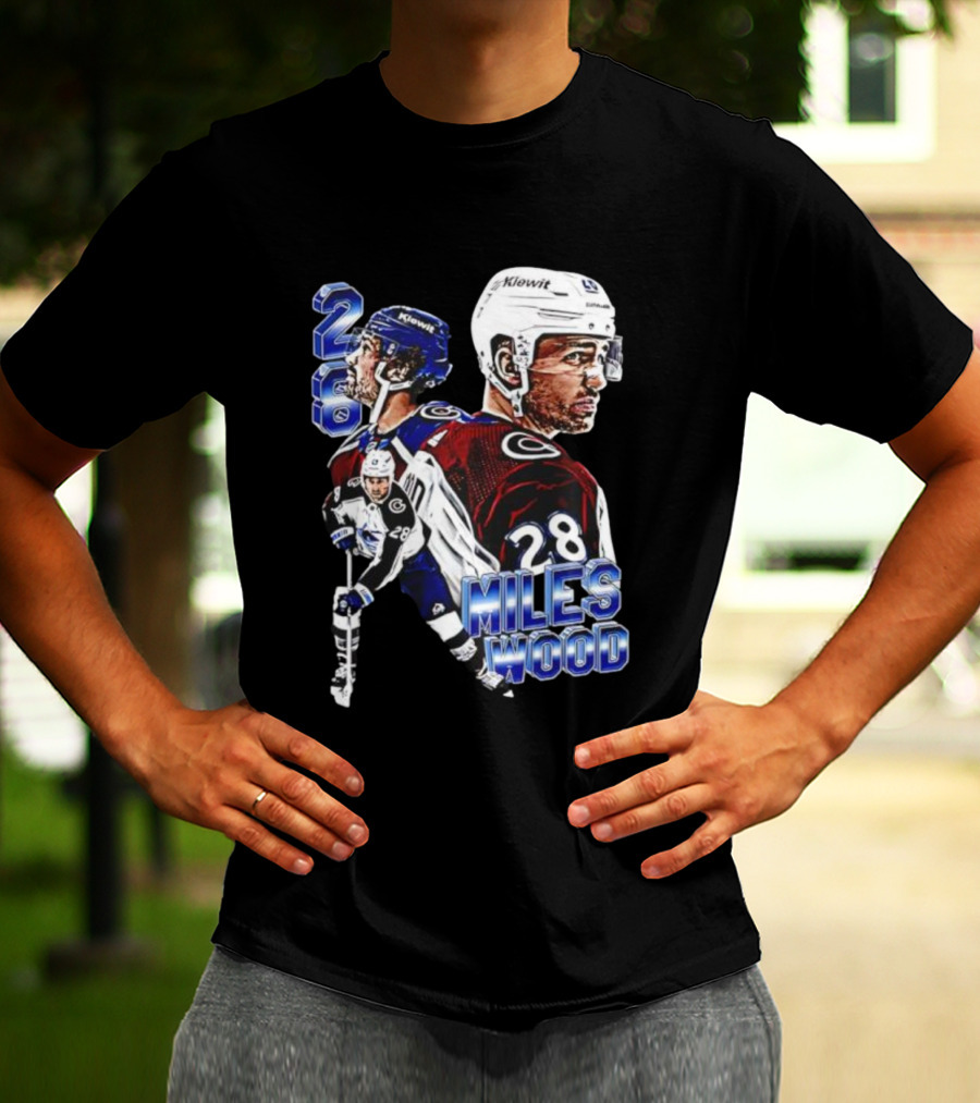 Miles Wood Colorado Avalanche Number 28 Hockey Player Collage T-Shirt