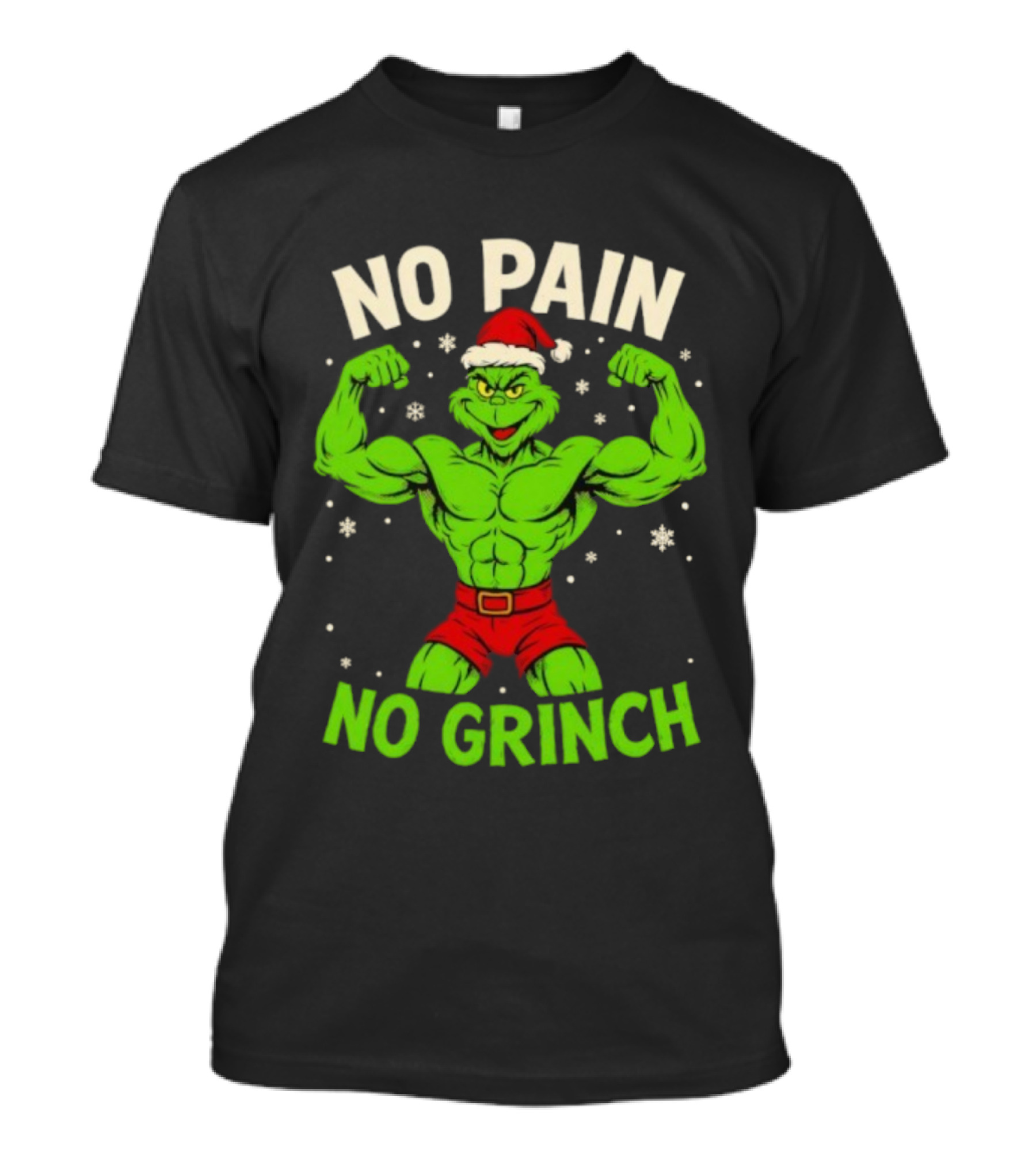 No Pain No Grinch Christmas Gym Santa Hat Muscle Fitness T-Shirt