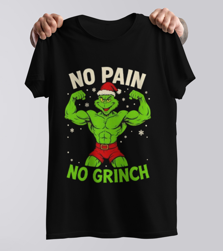 No Pain No Grinch Christmas Gym Santa Hat Muscle Fitness T-Shirt
