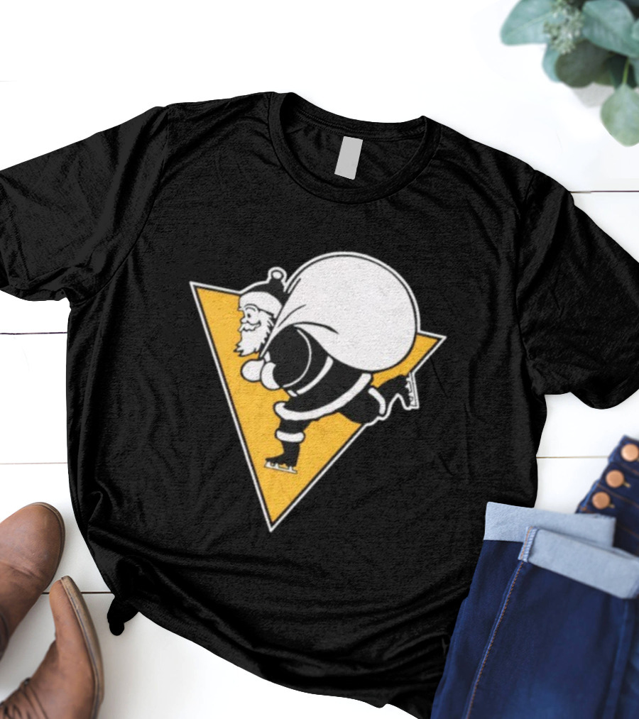 Santa Skates Ugly Christmas Penguin Triangle Santa Claus Skating Sack T-Shirt