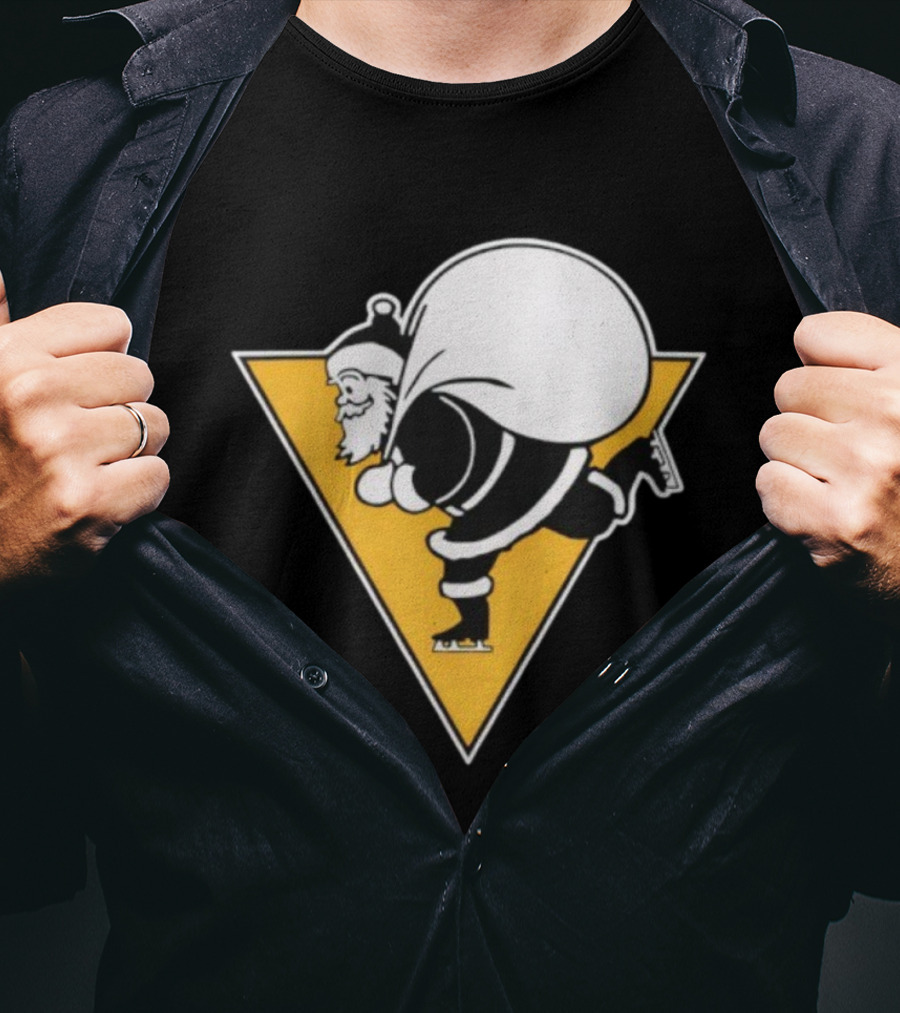 Santa Skates Ugly Christmas Penguin Triangle Santa Claus Skating Sack T-Shirt