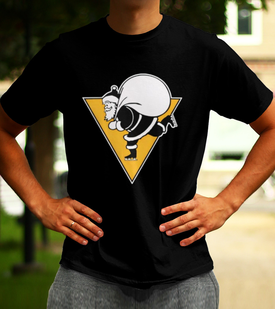 Santa Skates Ugly Christmas Penguin Triangle Santa Claus Skating Sack T-Shirt