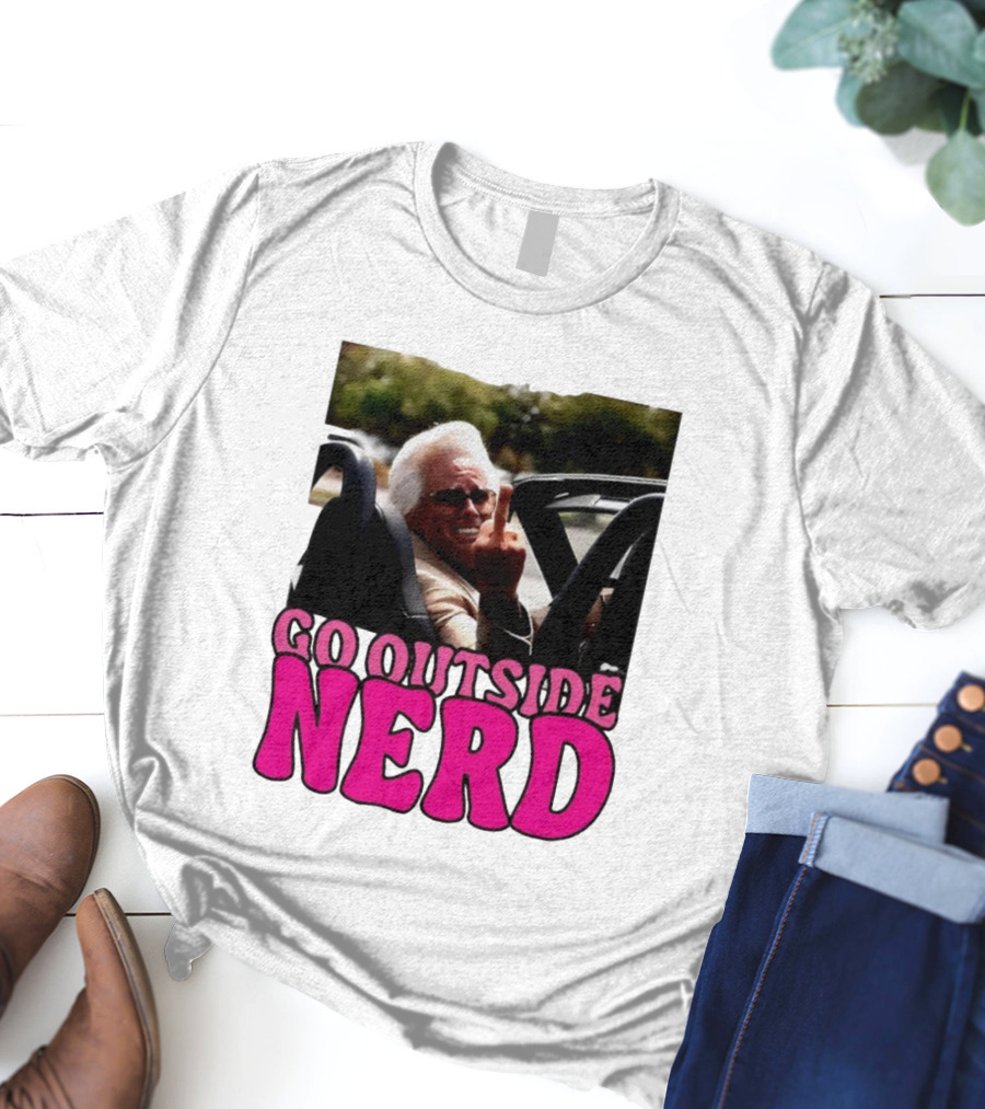 Go Outside Nerd Meme Middle Finger Convertible Image T-Shirt