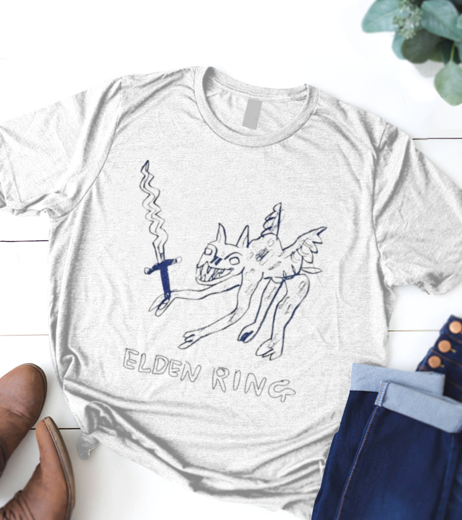 Elden Ring Monster Holding Sword Drawing T-Shirt