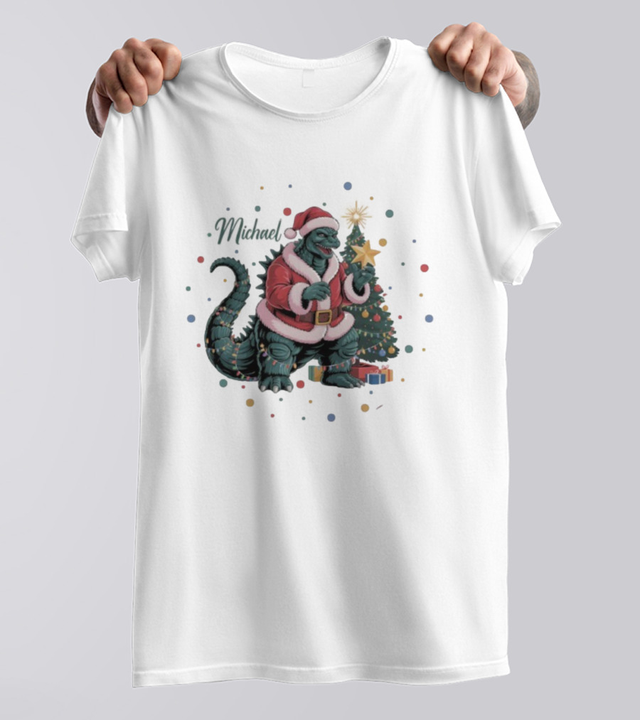 Personalized Godzilla Christmas Ornament Santa Monster Holiday Decor T-Shirt