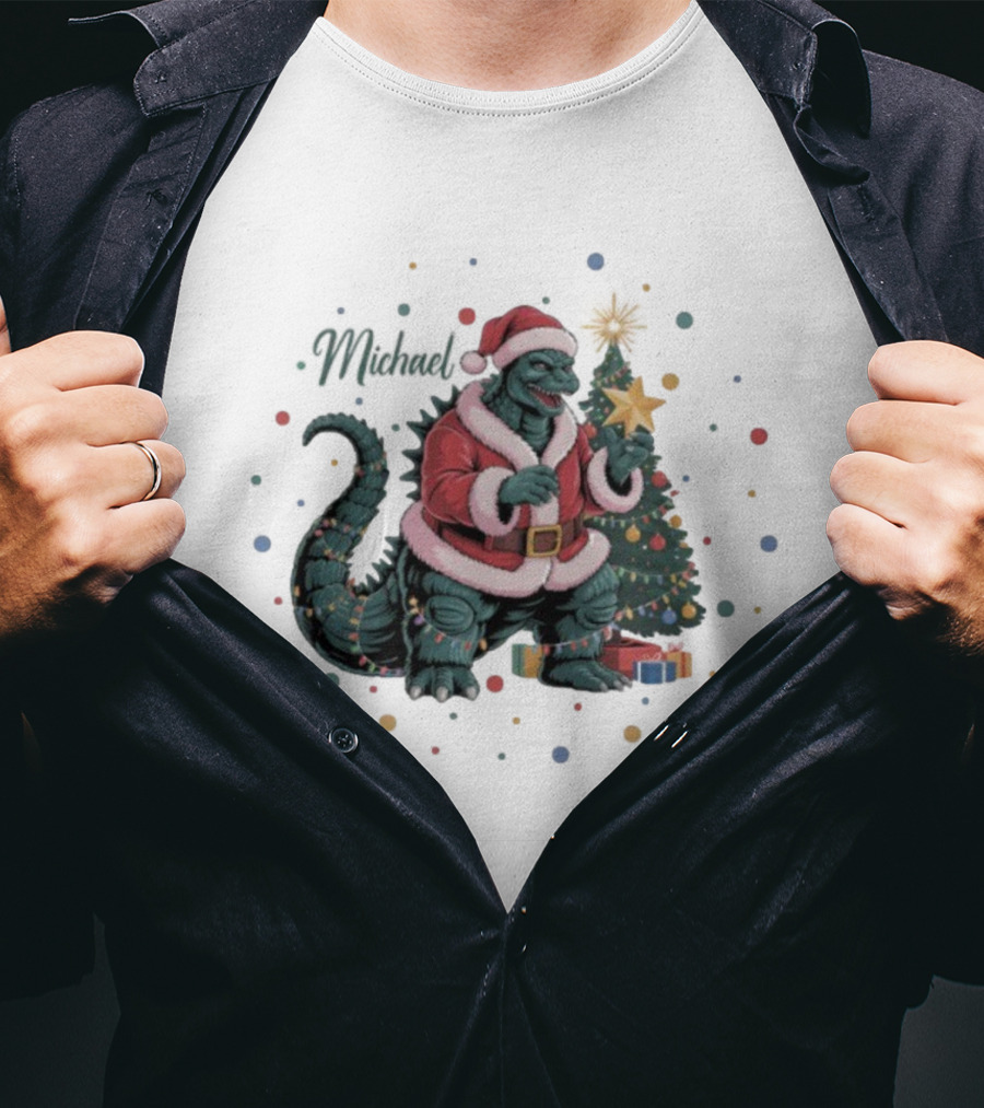Personalized Godzilla Christmas Ornament Santa Monster Holiday Decor T-Shirt