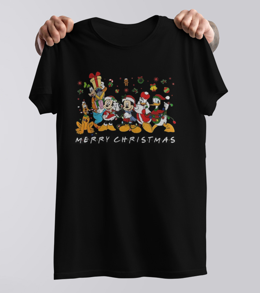 Disney Mickey And Friends Xmas Lights Merry Christmas Pluto Goofy Donald Minnie T-Shirt