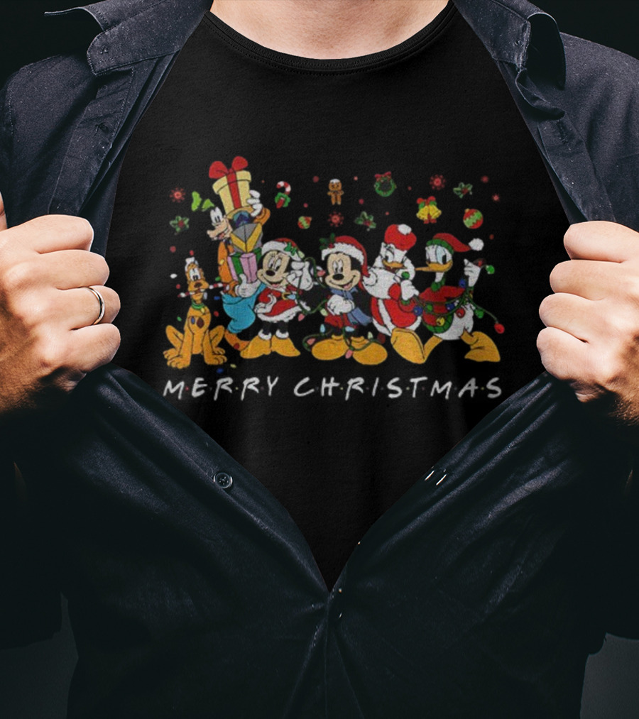 Disney Mickey And Friends Xmas Lights Merry Christmas Pluto Goofy Donald Minnie T-Shirt