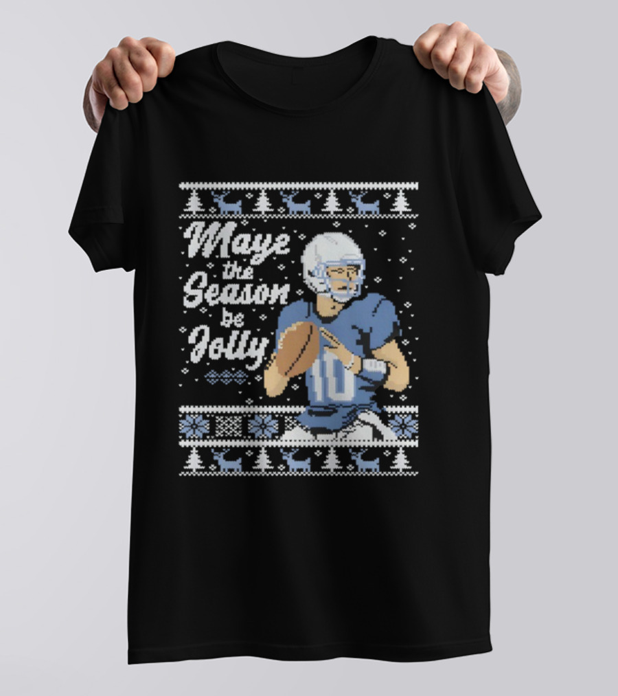 Maye The Season Be Jolly Ugly Christmas Football Player Festive Sweater T-Shirt