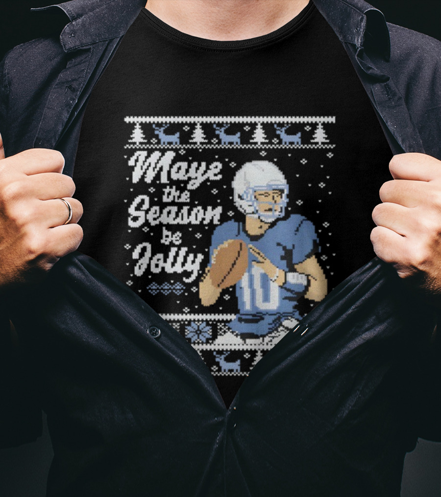 Maye The Season Be Jolly Ugly Christmas Football Player Festive Sweater T-Shirt