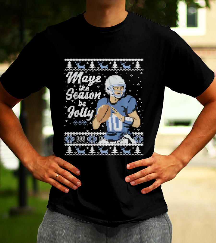 Maye The Season Be Jolly Ugly Christmas Football Player Festive Sweater T-Shirt