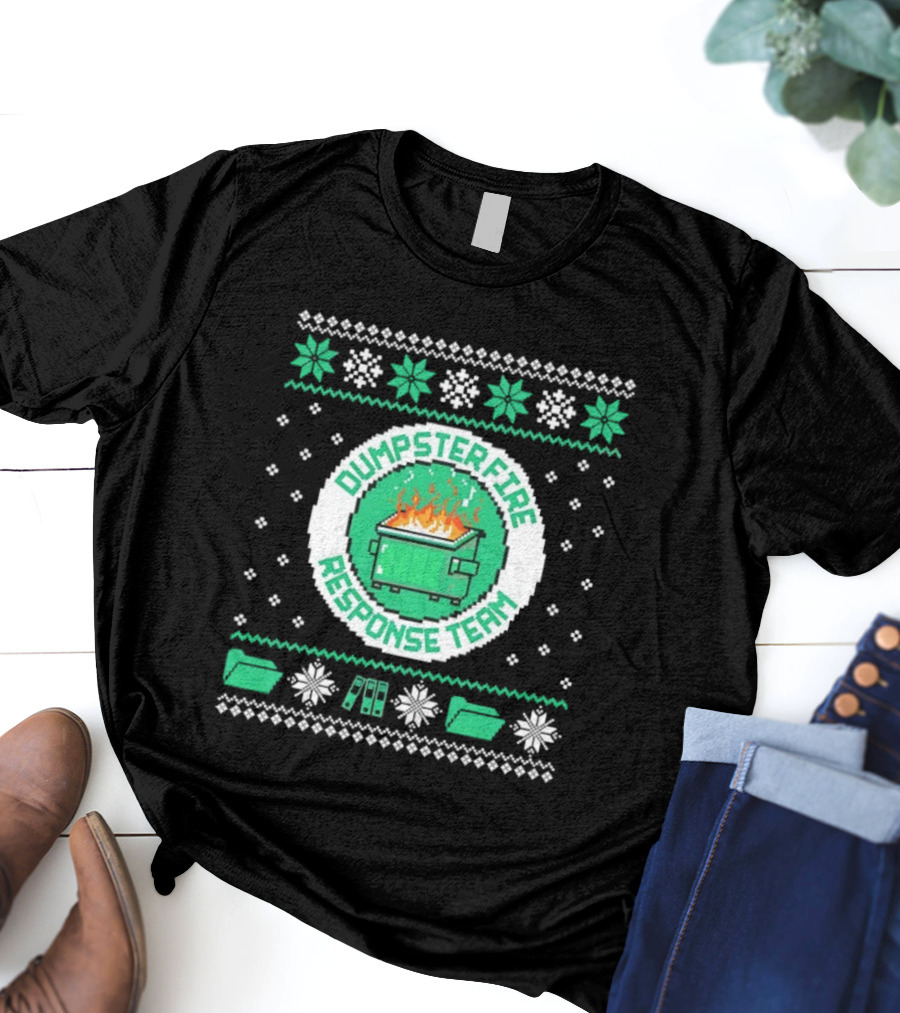 Dumpster Fire Response Team Ugly Christmas Sweater Snowflakes Retro T-Shirt