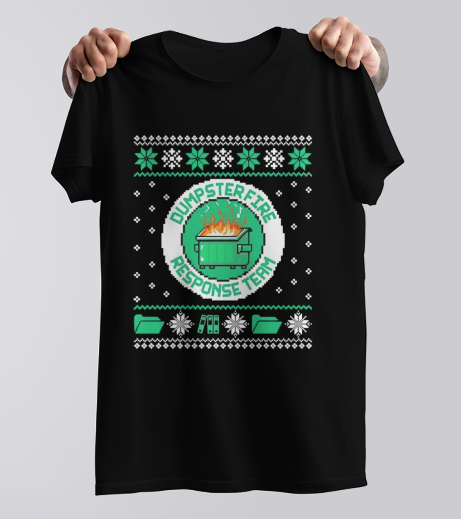 Dumpster Fire Response Team Ugly Christmas Sweater Snowflakes Retro T-Shirt
