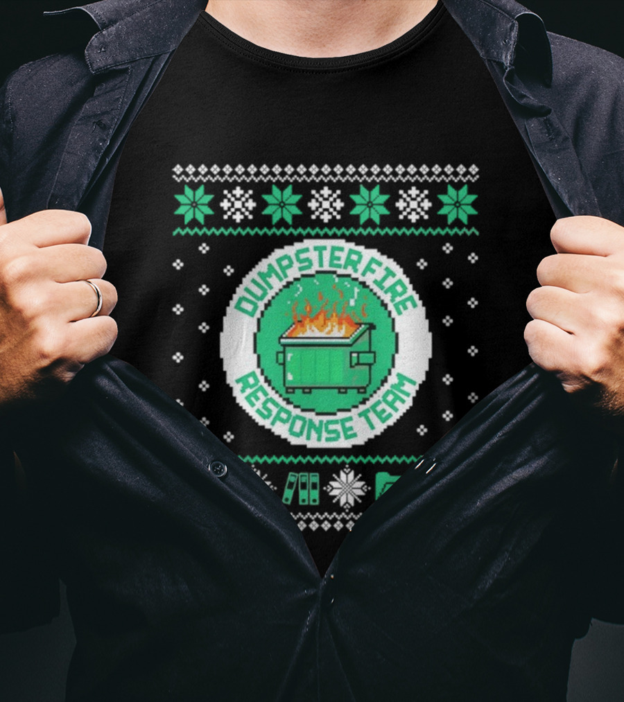 Dumpster Fire Response Team Ugly Christmas Sweater Snowflakes Retro T-Shirt