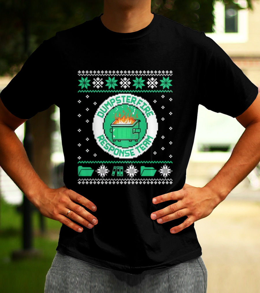 Dumpster Fire Response Team Ugly Christmas Sweater Snowflakes Retro T-Shirt