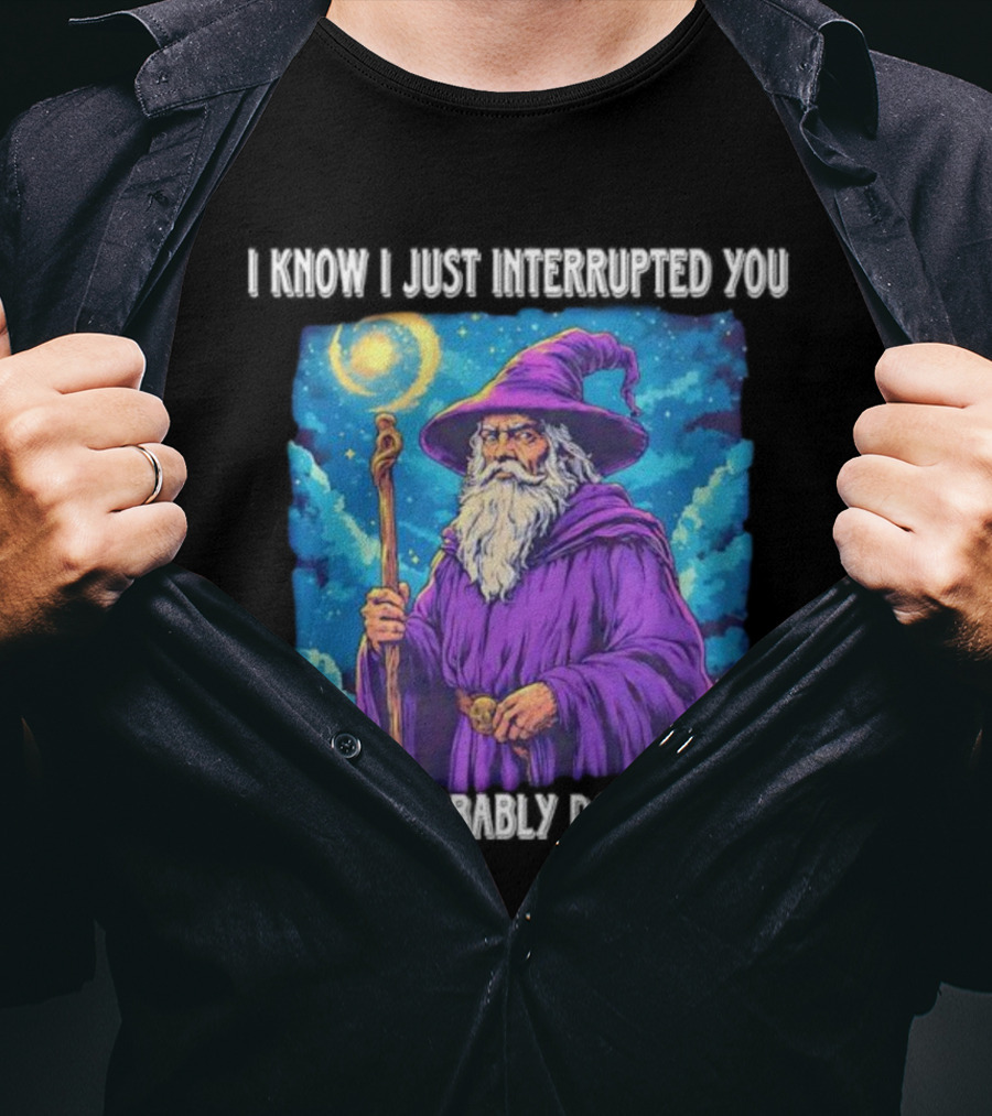 I Know I Just Interrupted You Wizard Purple Robe Magic Staff T-Shirt