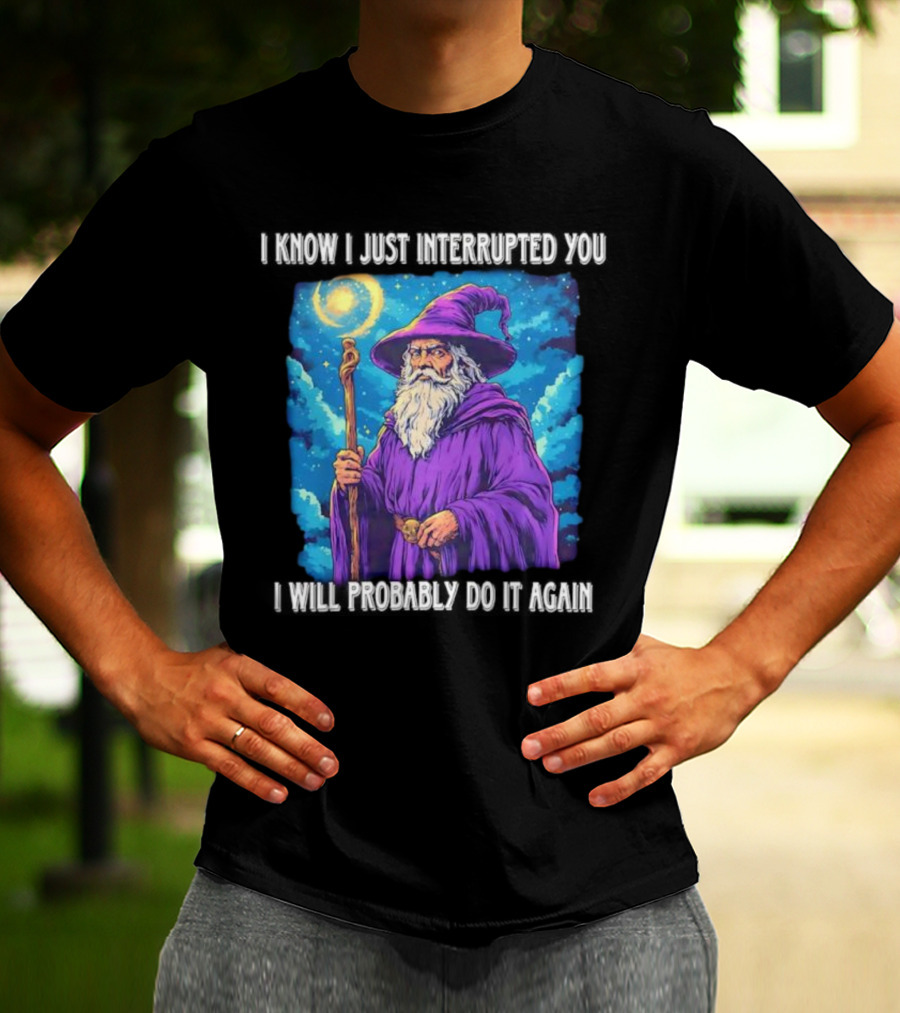 I Know I Just Interrupted You Wizard Purple Robe Magic Staff T-Shirt