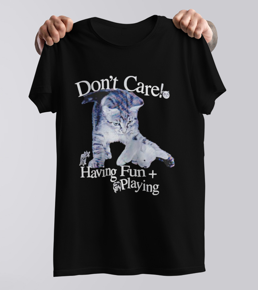 Don't Care Cat Having Fun Playing With Dog T-Shirt