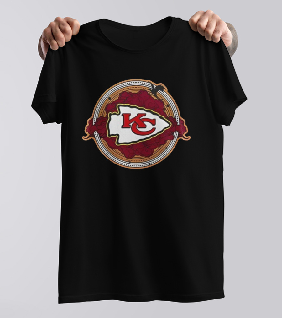 Kansas City Chiefs Arrowhead Emblem With Dragon And Rose Wings T-Shirt