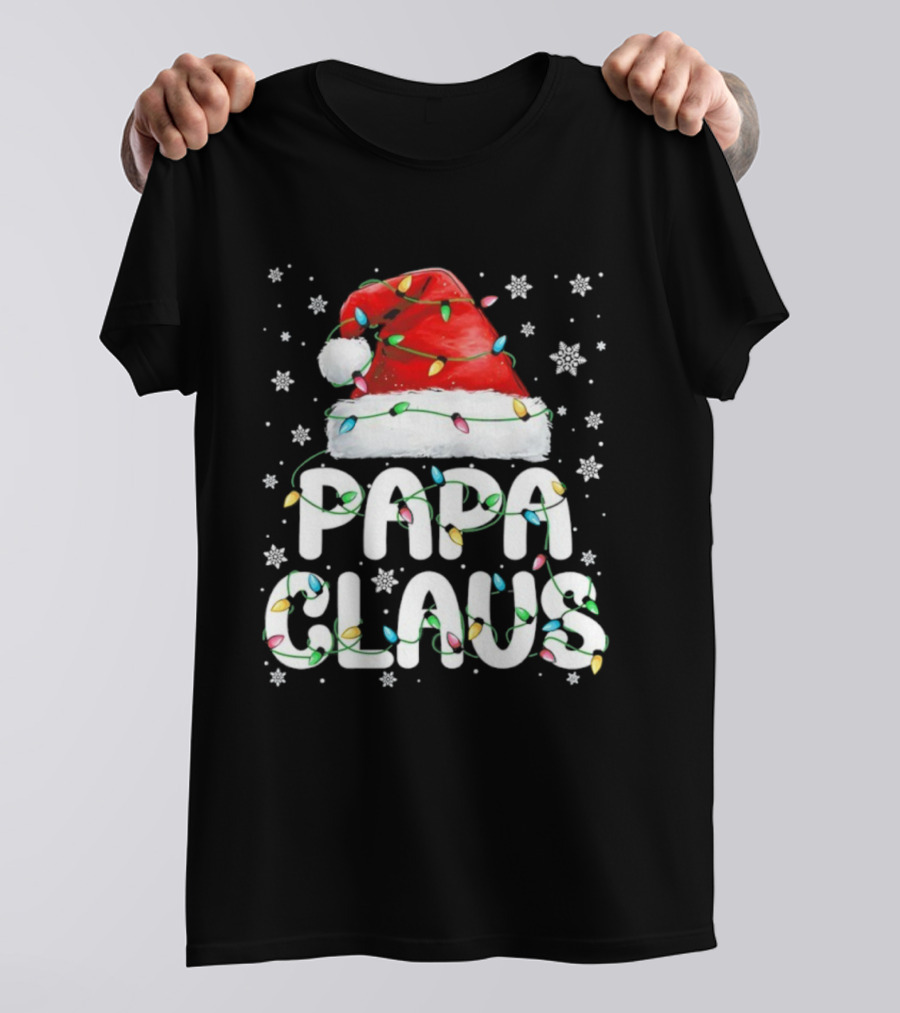 Papa Claus Santa Hat With Christmas Lights Holiday Stars T-Shirt