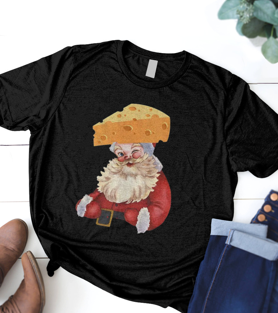 Santa Cheese Head Winking Green Bay Packers Christmas T-Shirt