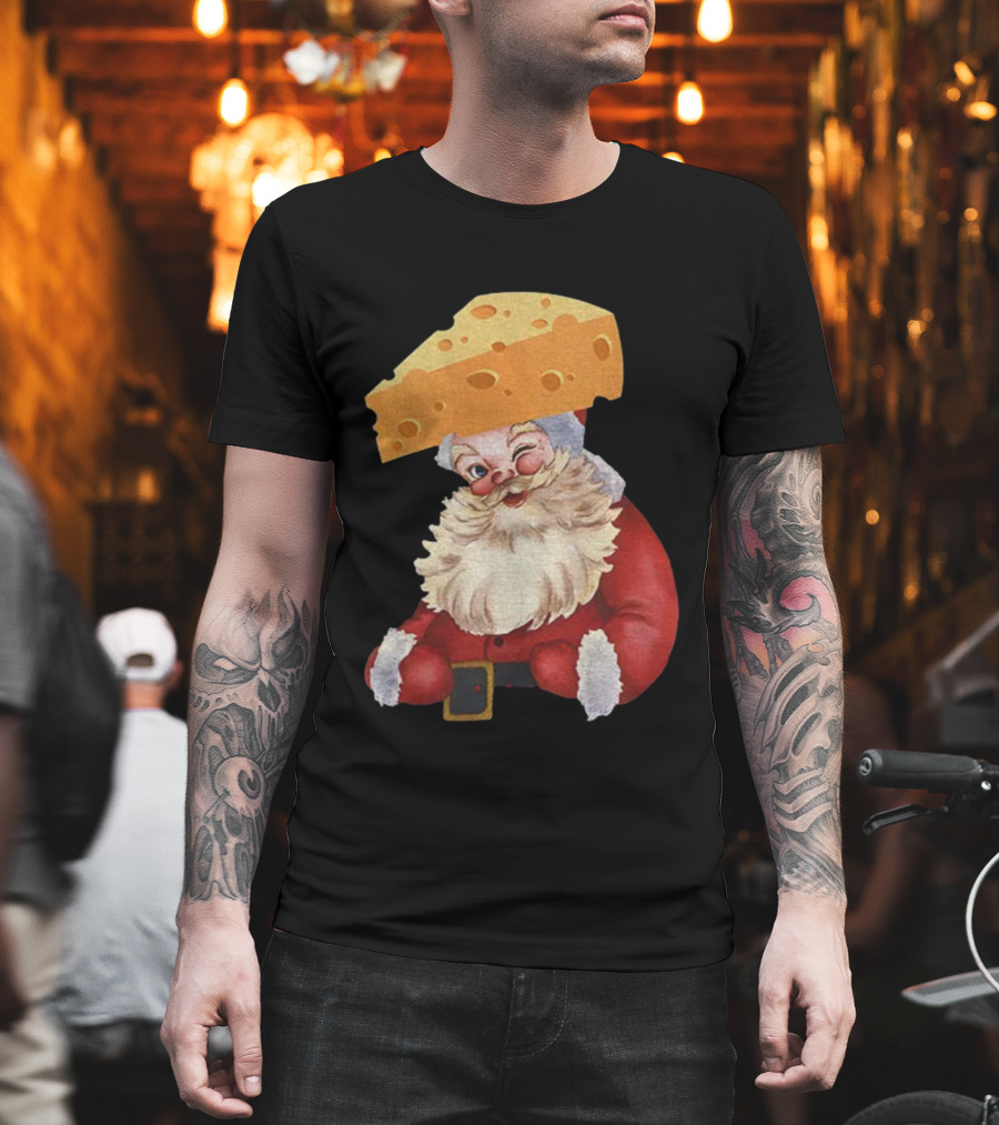Santa Cheese Head Winking Green Bay Packers Christmas T-Shirt