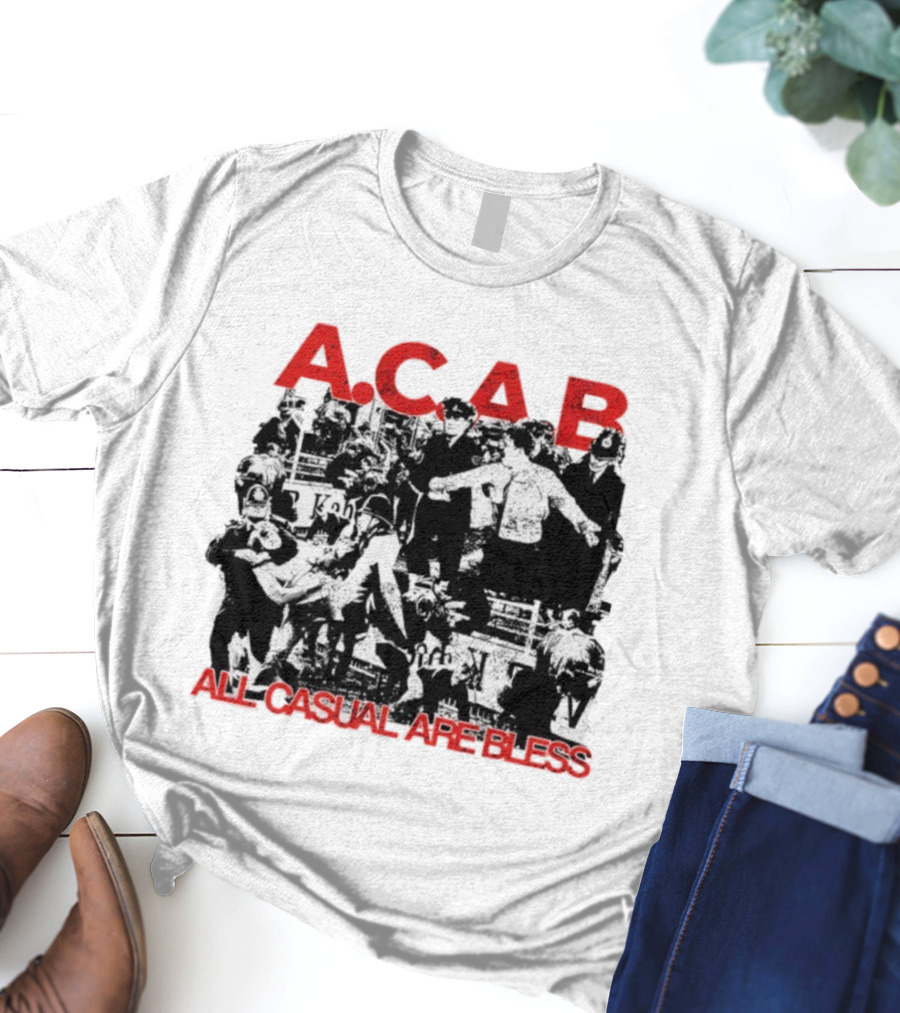 A.C.A.B All Casual Are Bless Red Text Black And White Scene T-Shirt