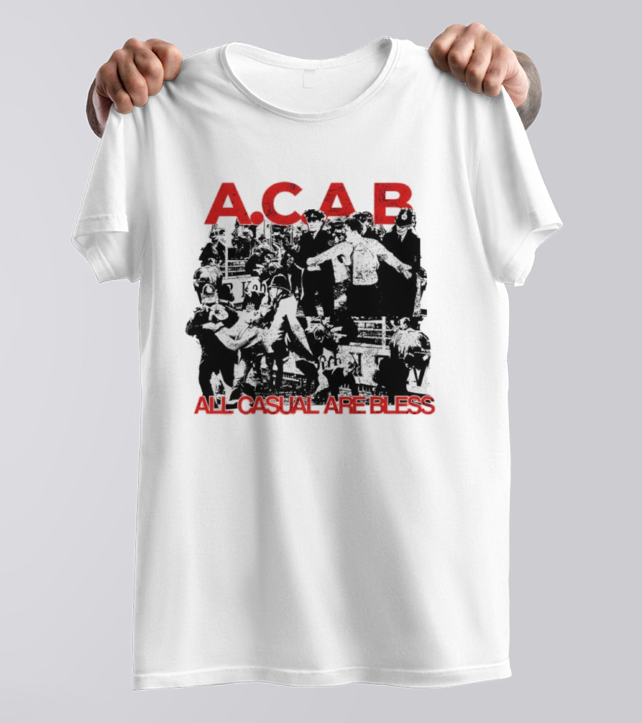 A.C.A.B All Casual Are Bless Red Text Black And White Scene T-Shirt