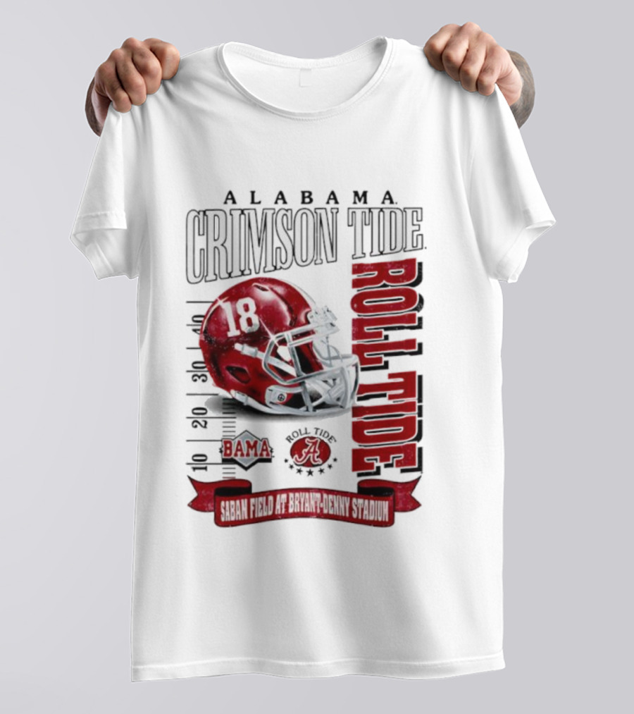 Alabama Crimson Tide Bama Roll Tide Helmet Saban Field At Bryant Denny Stadium T-Shirt