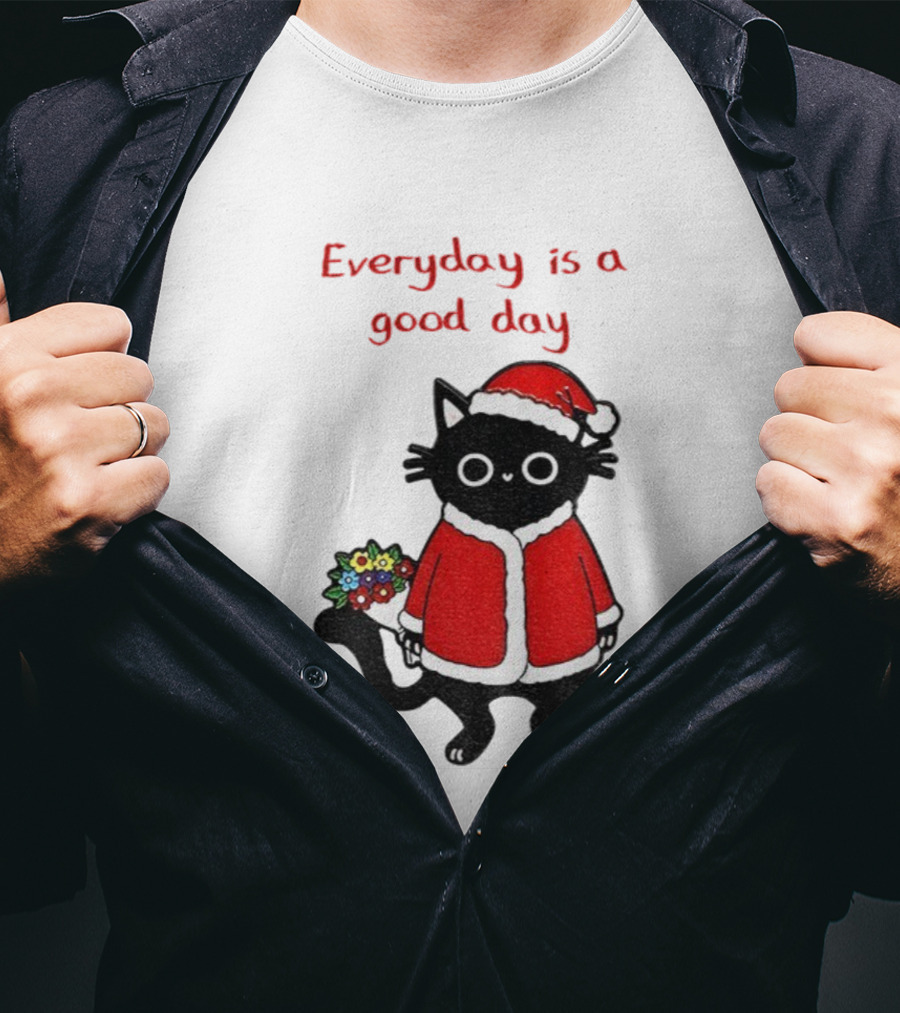 Everyday Is A Good Day Black Cat Santa Merry Christmas T-Shirt