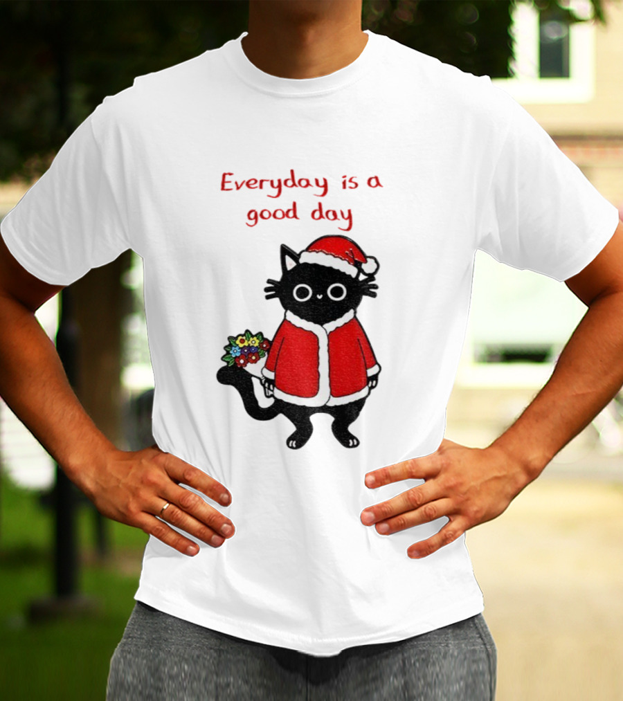 Everyday Is A Good Day Black Cat Santa Merry Christmas T-Shirt