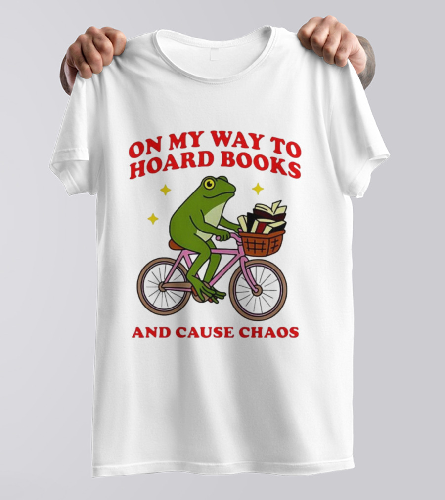 Frog On Bicycle Journey To Hoard Books And Cause Chaos T-Shirt