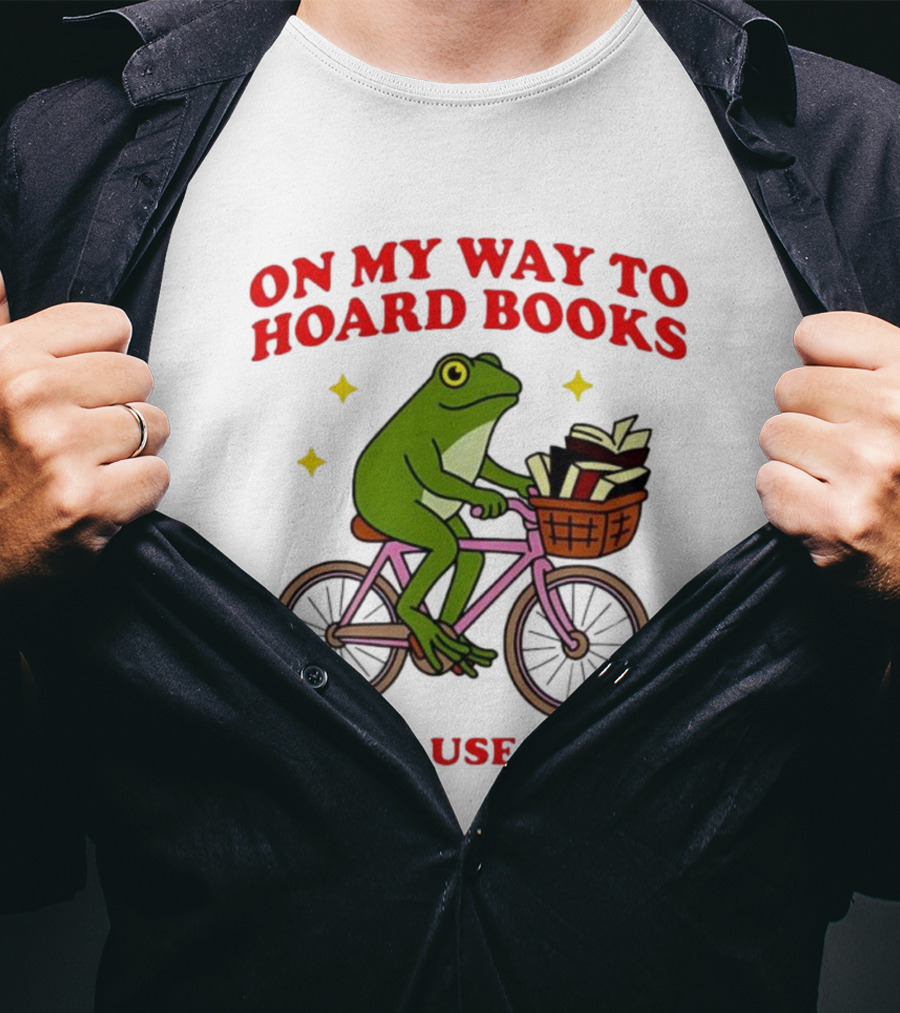 Frog On Bicycle Journey To Hoard Books And Cause Chaos T-Shirt