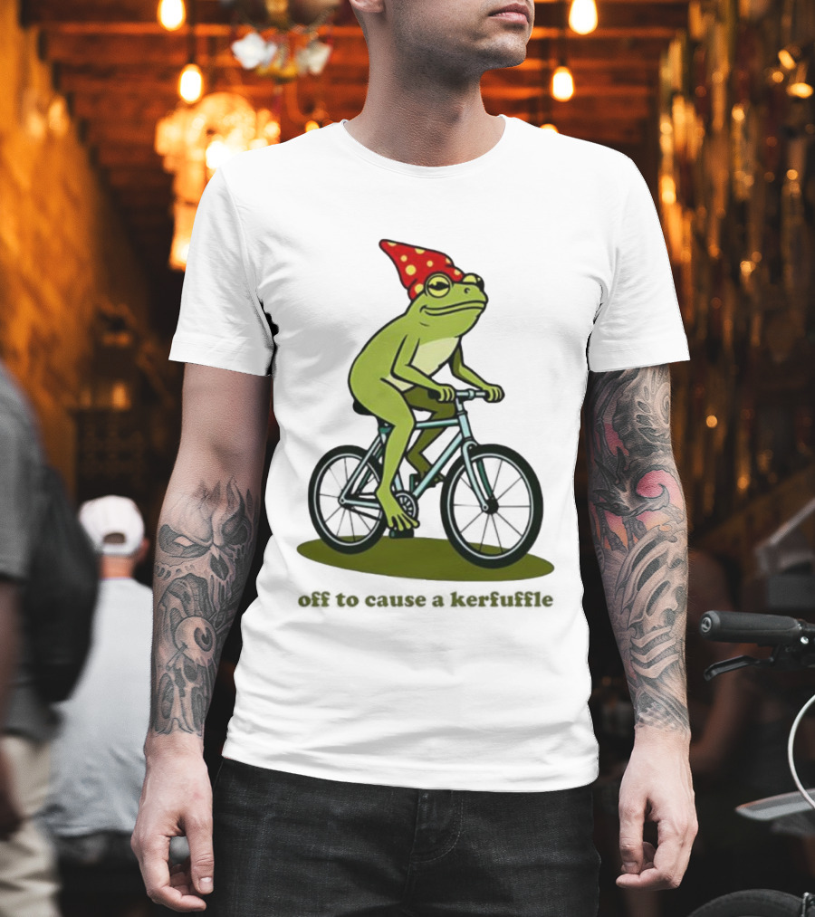 Frog Gnome Hat Bicycle Ride Off To Cause A Kerfuffle T-Shirt