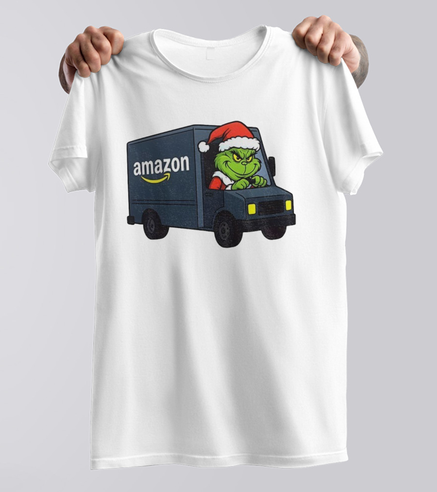 Grinch Santa Claus Driving Amazon Truck Merry Christmas Humor T-Shirt