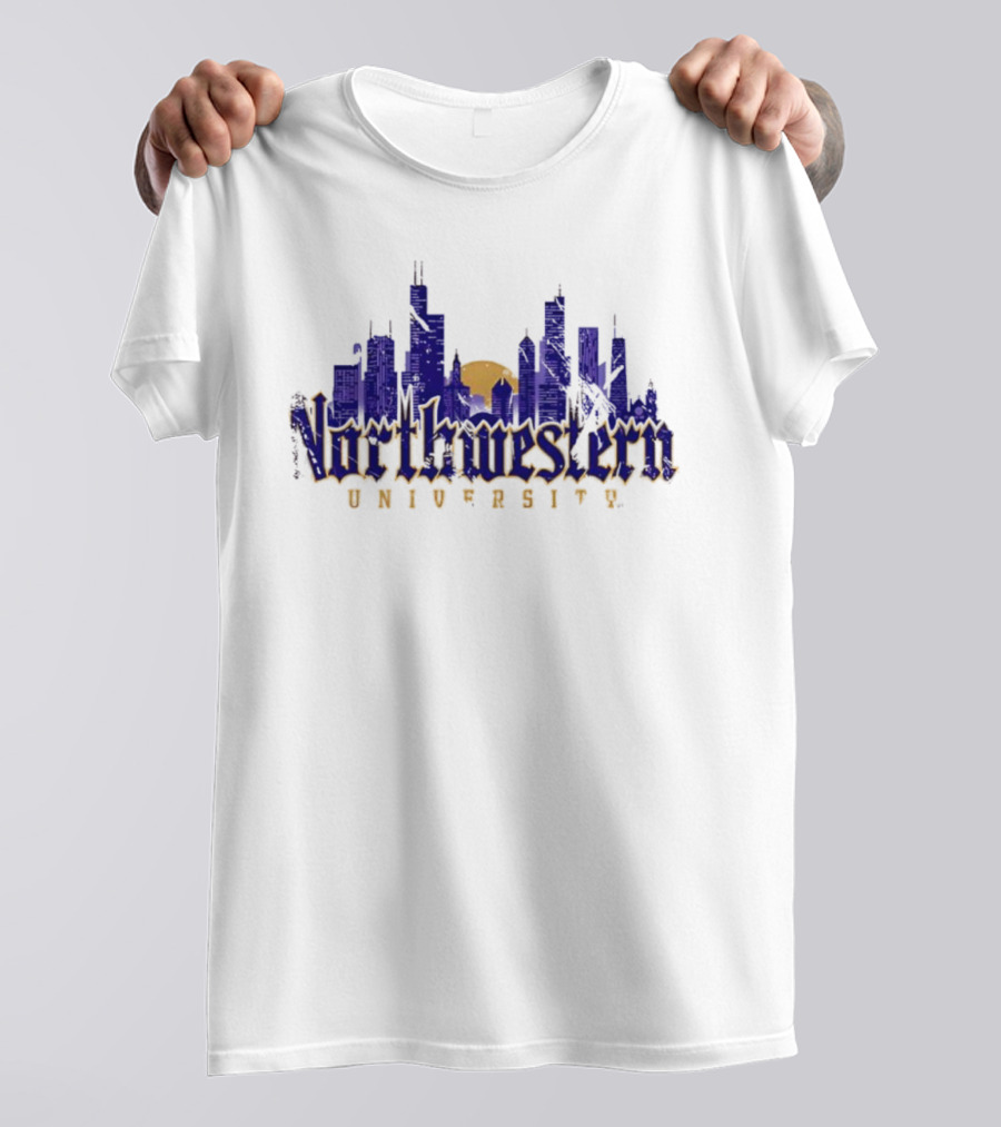 Northwestern University Chicago Skyline Gothic Style T-Shirt