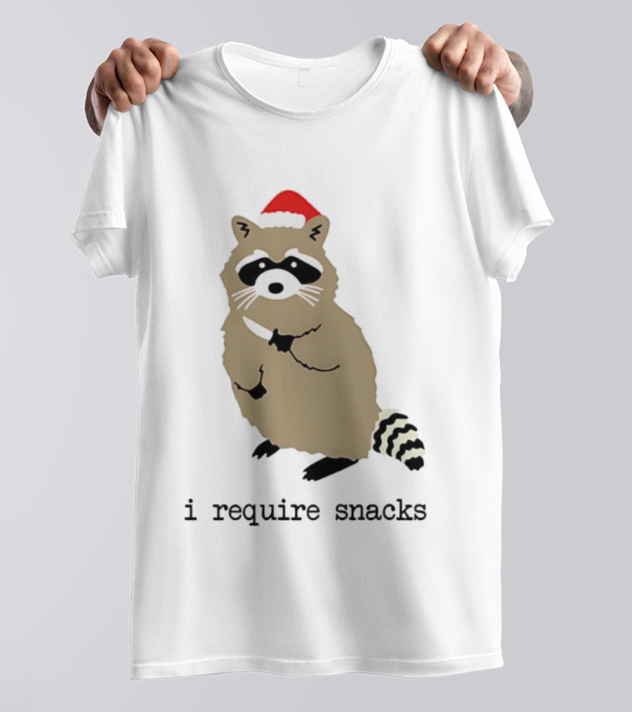 Raccoon Santa Hat I Require Snacks Festive Holiday Humor T-Shirt