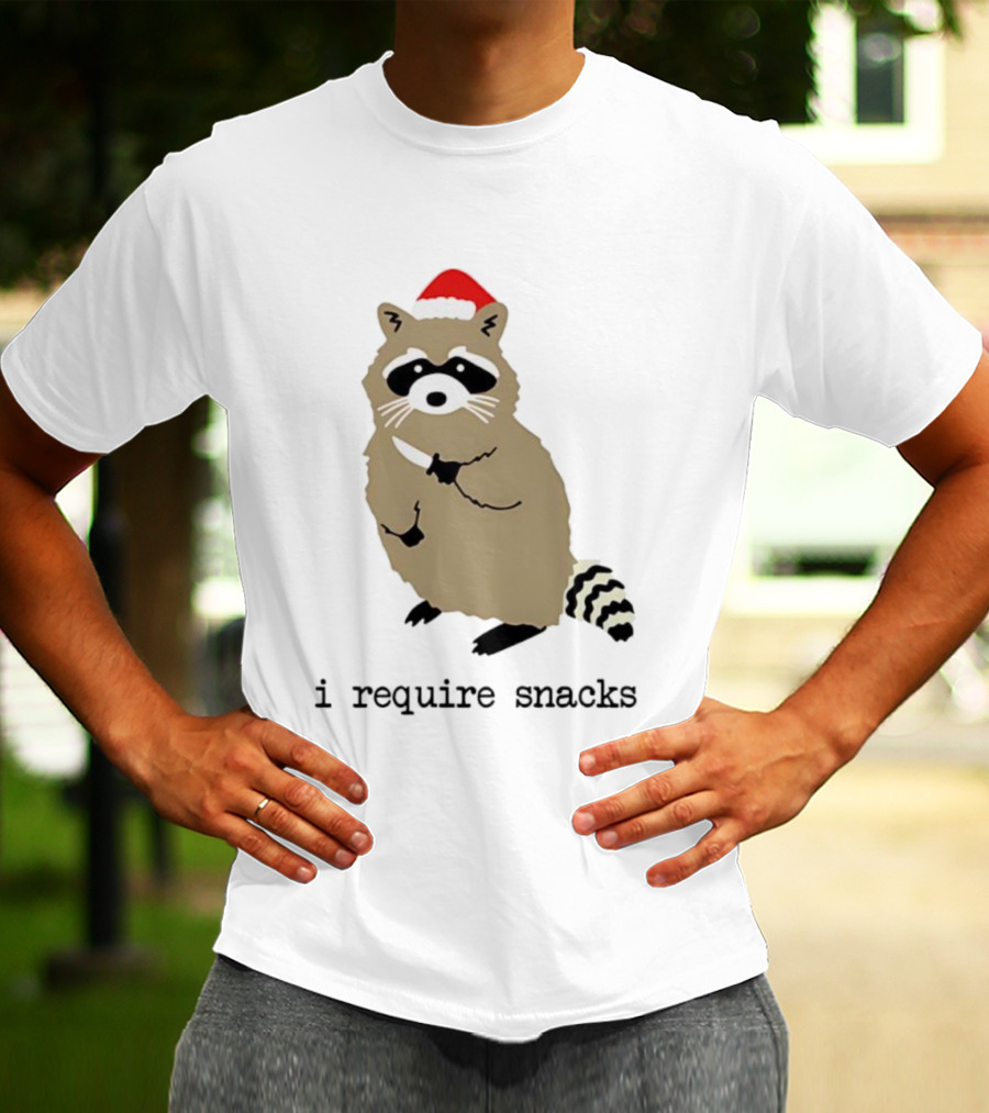 Raccoon Santa Hat I Require Snacks Festive Holiday Humor T-Shirt